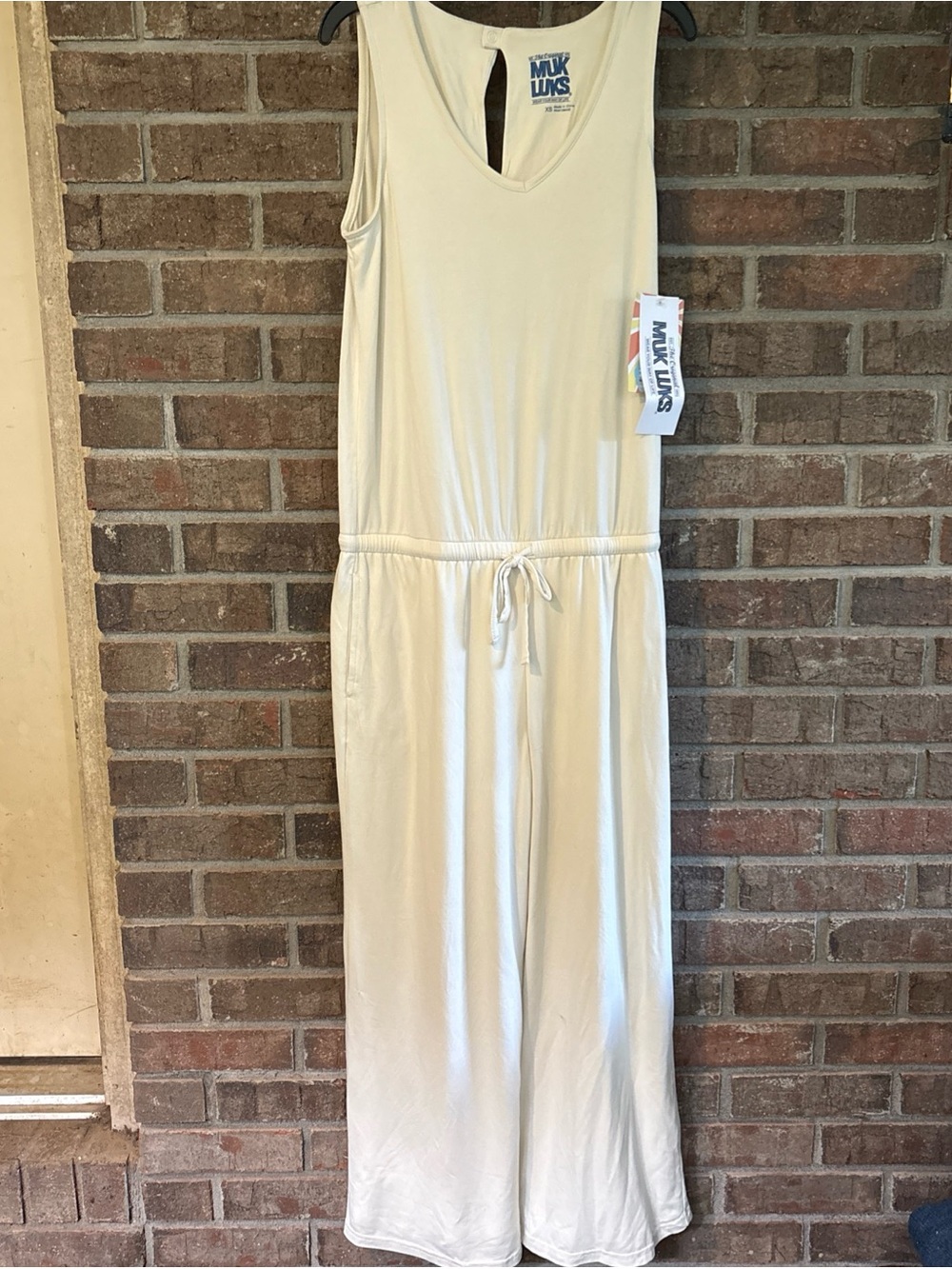 Muk Luks Cream Sleeveless Drawstring Cloud Jumpsuit XS